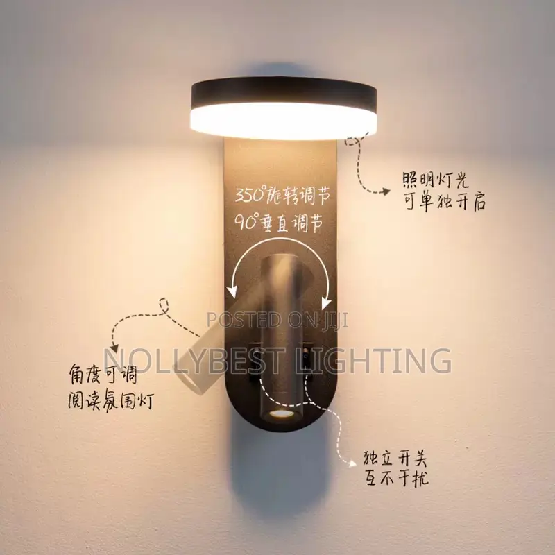 Bedroom Bedside Room Wall Lamp With Switch Rotatable Sport Light Model