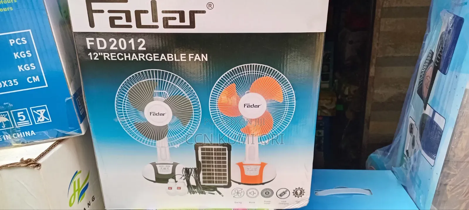 Fadar 12-Inch Rechargeable Table Fan With Panel and Bolbs