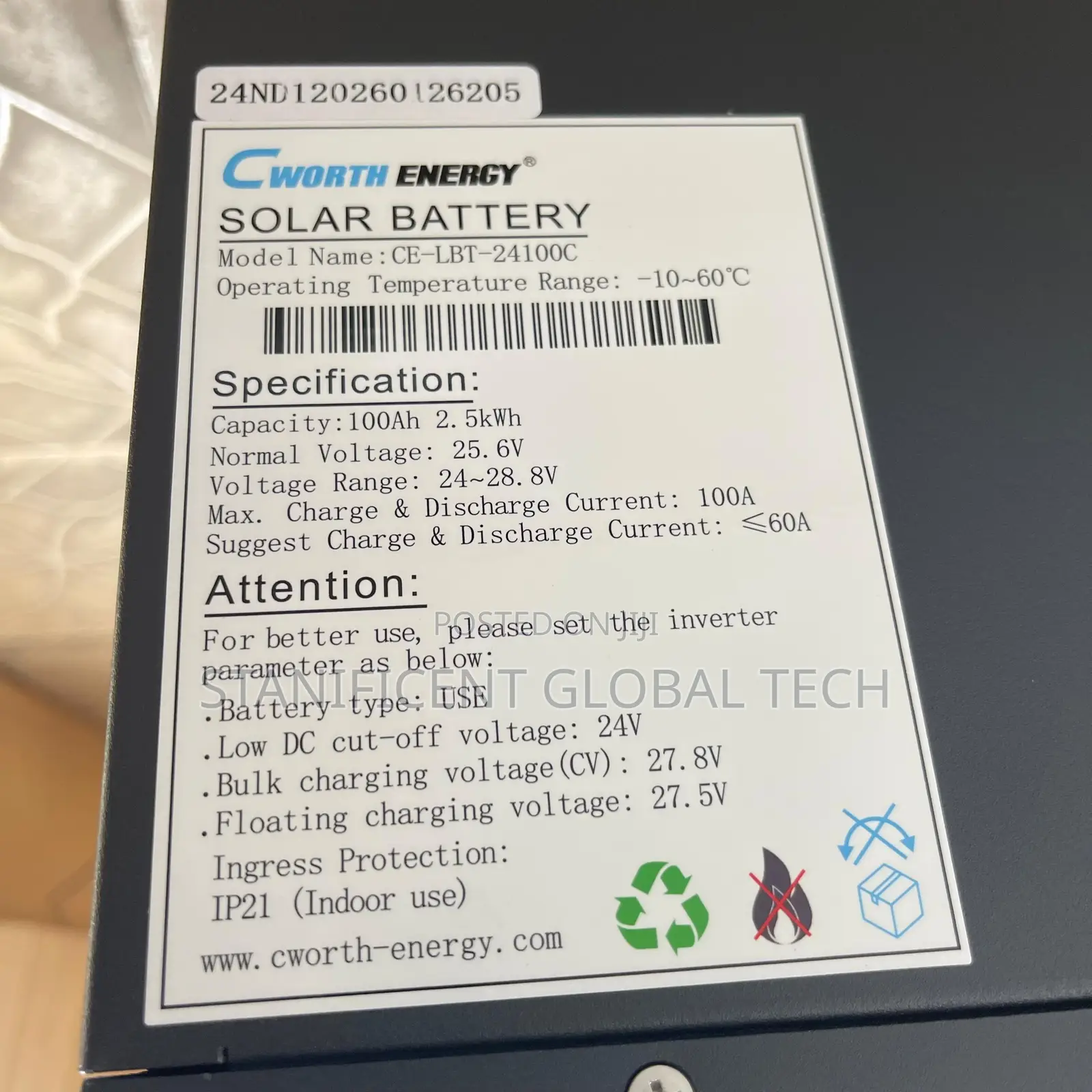 Cworth Energy 24v/100ah/2.5kwh Lithium Battery