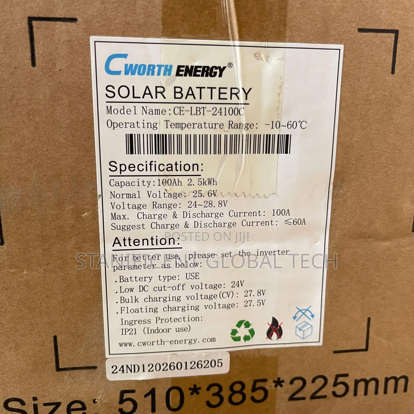 Cworth Energy 24v/100ah/2.5kwh Lithium Battery