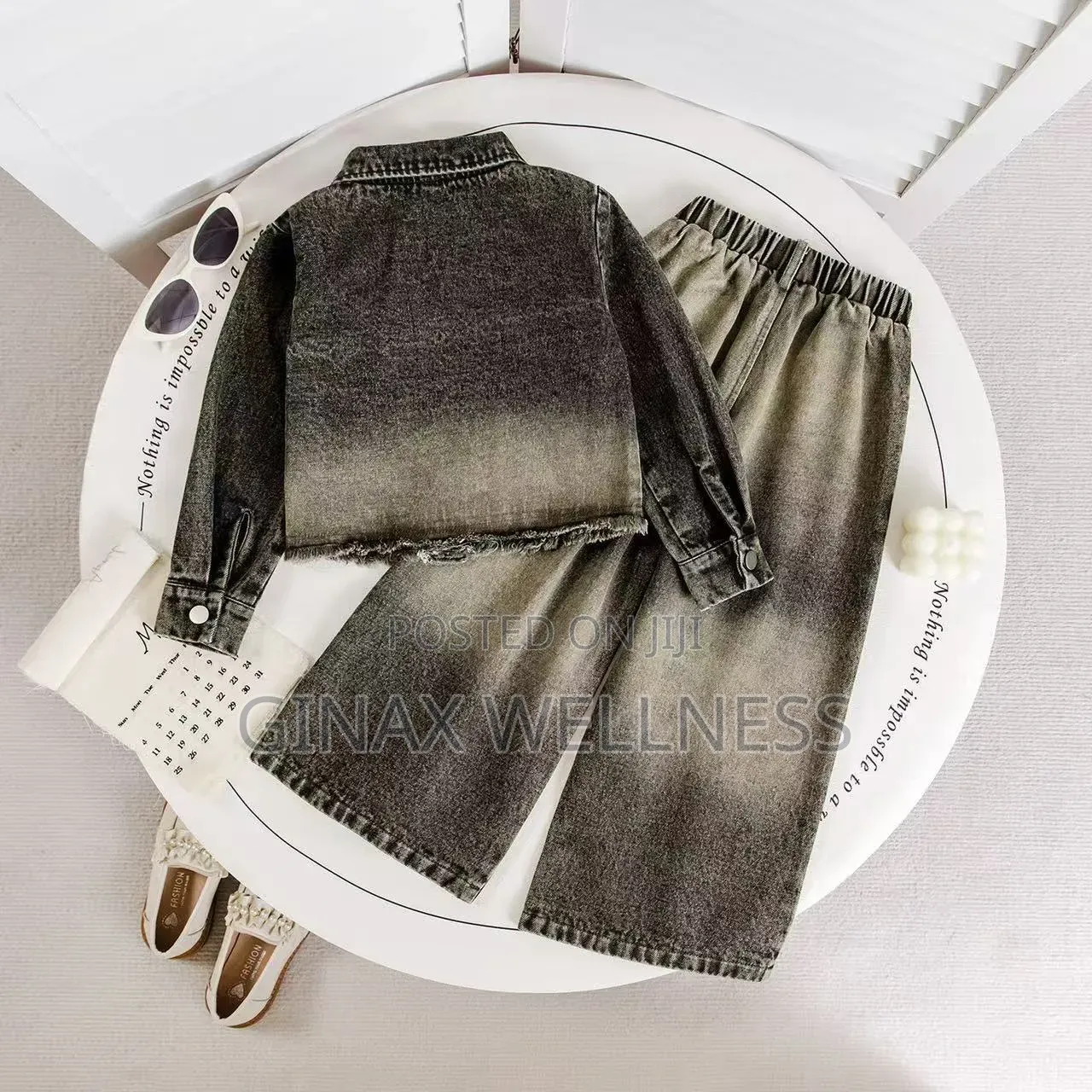 Black Jeans Set With Jacket and Wide-Leg Trousers for Girls (6,7years)