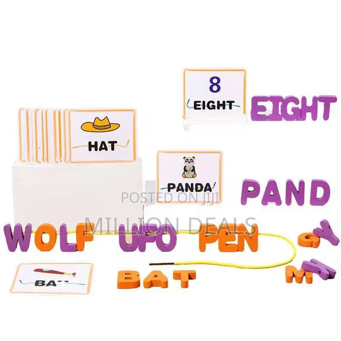 Wooden Alphabet Spelling Set Letter Threading Rope