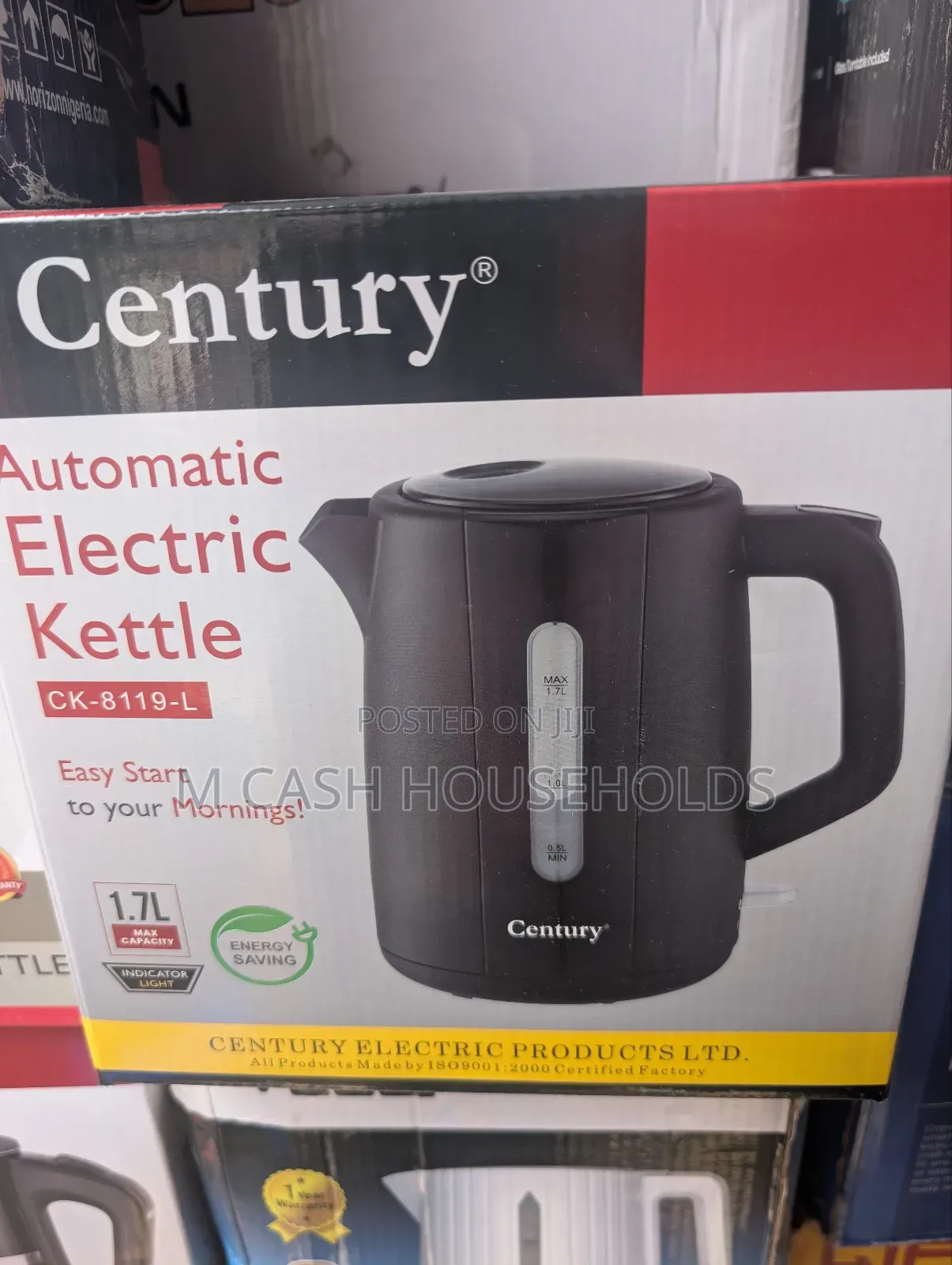 Century 1.7l Electric Kettle Cool With Light Indicator Energy Saving