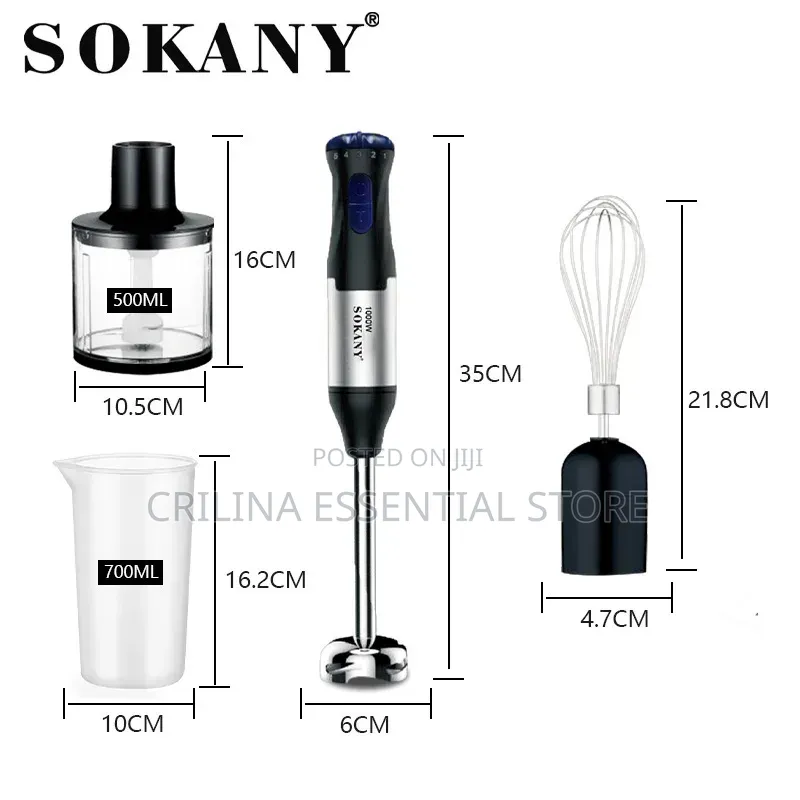 Sokany 4-in-1 Hand Blender With 1000w Power and Stainless Steel Shaft