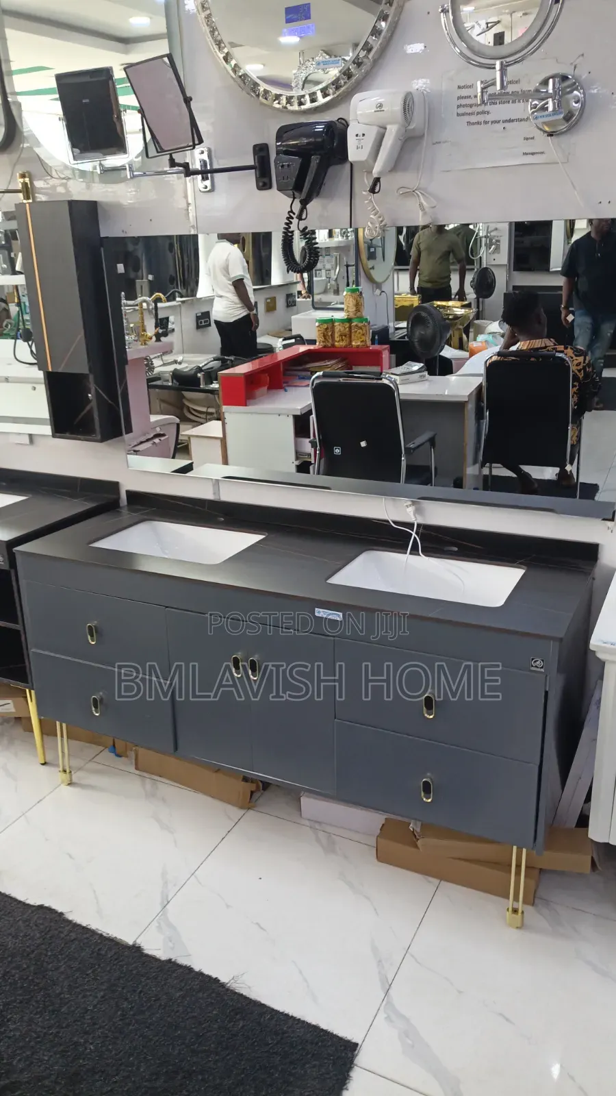 Executive Turkish Black Double Bowl Cabinet Basin.