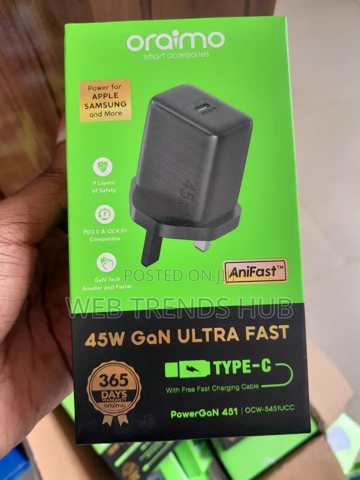 Oraimo 45w Powergan 451 Ultra Fast Type-C Charger (Ocw-5451ucc)