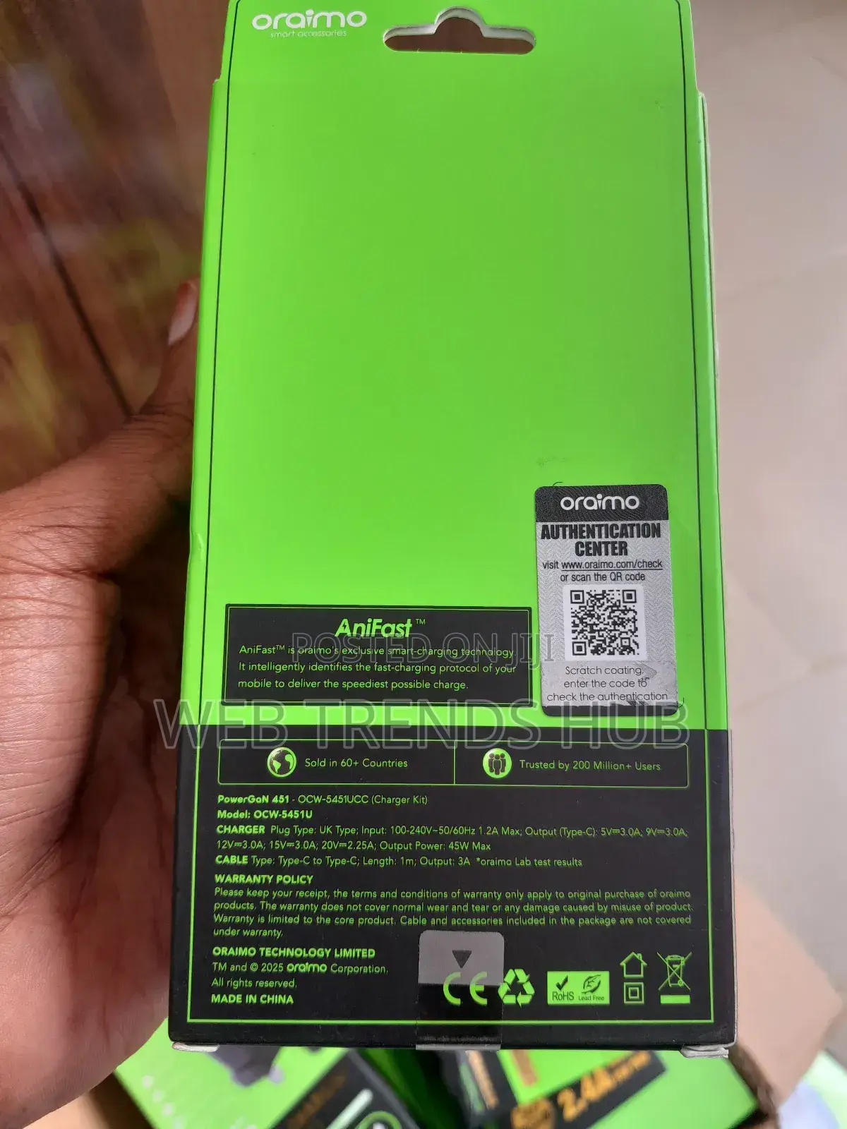 Oraimo 45w Powergan 451 Ultra Fast Type-C Charger (Ocw-5451ucc)