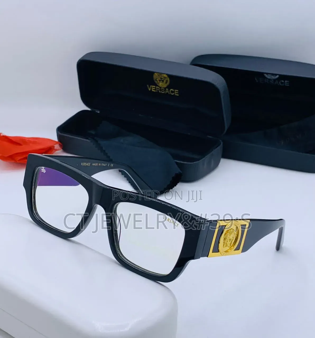 Original Versace Luxury Square Frame Sunglasses Bold Gold Detail