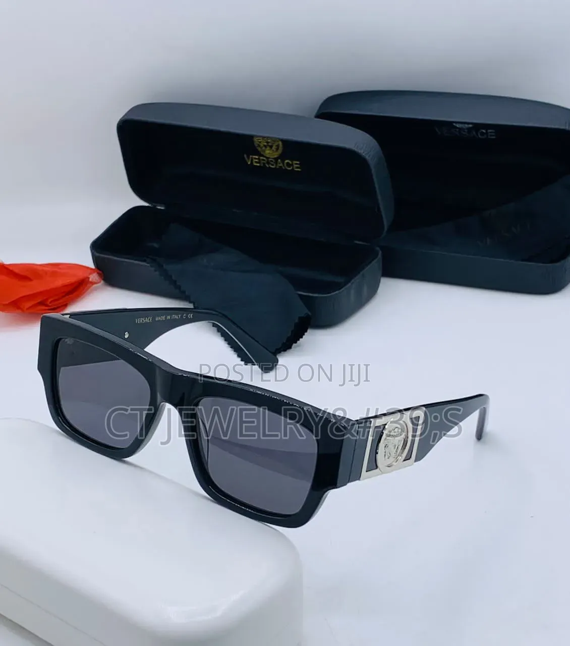 Original Versace Luxury Square Frame Sunglasses Bold Gold Detail