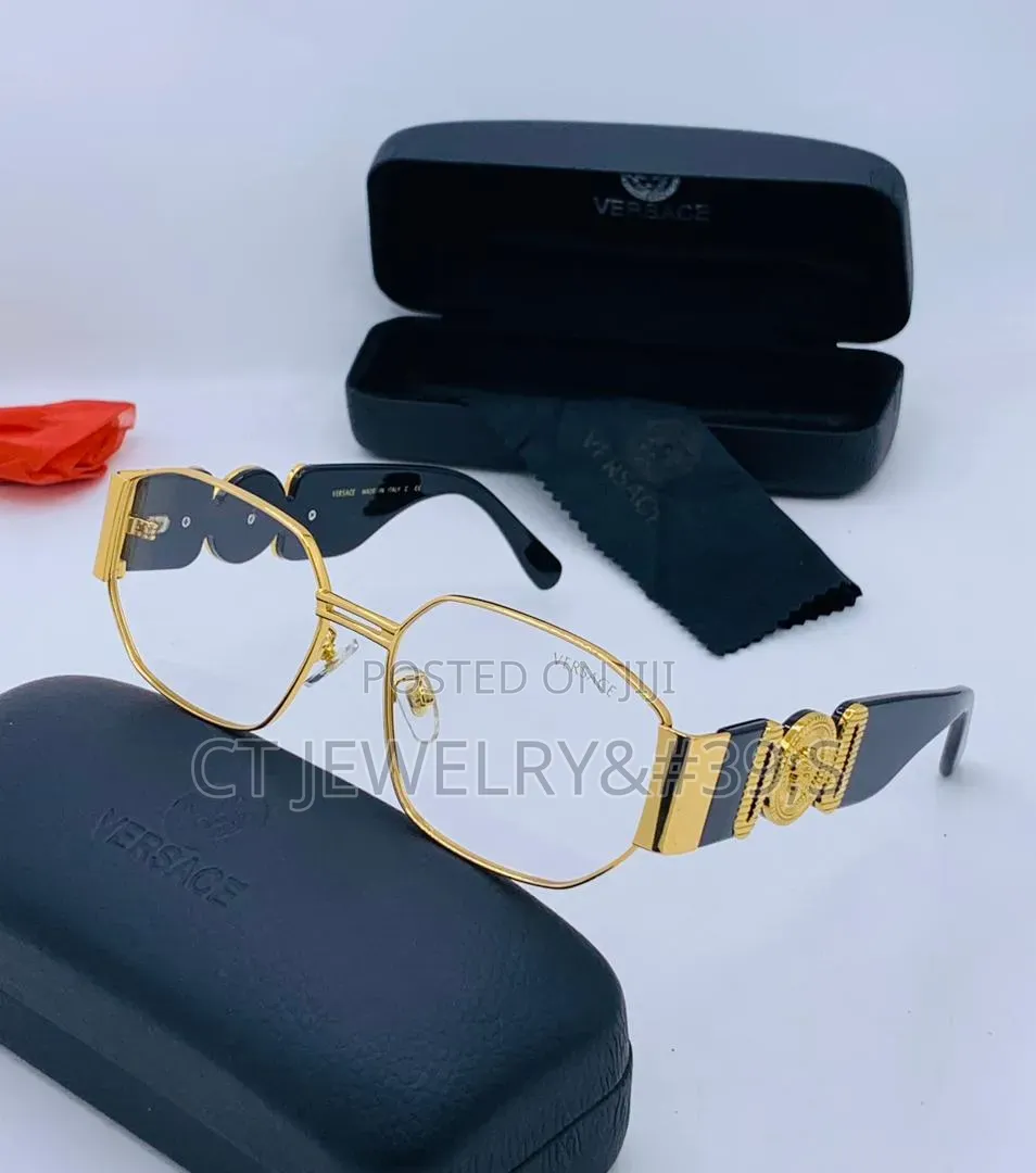 Original Versace Luxury Square Frame Sunglasses Bold Gold Detail