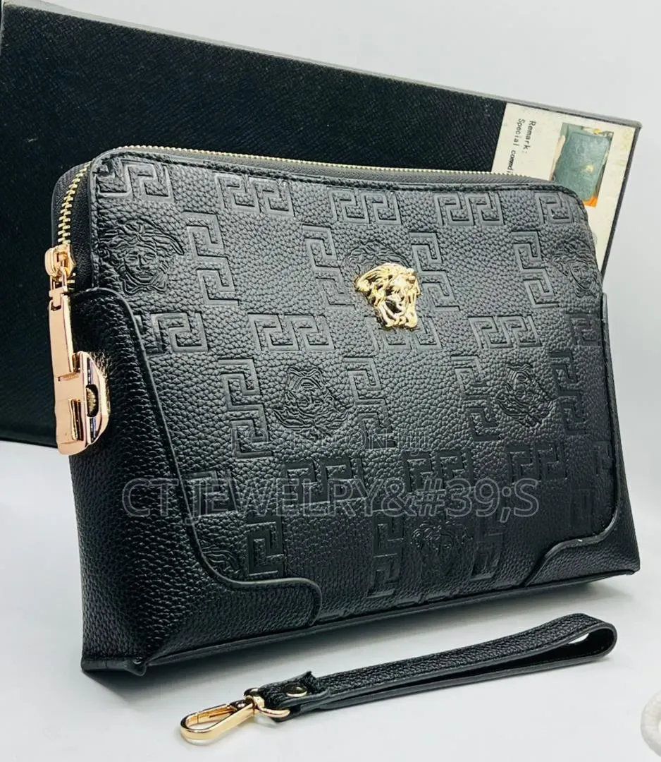 High Fashion Versace Men's Armpit Purse Occasional Purse Leather Boxed