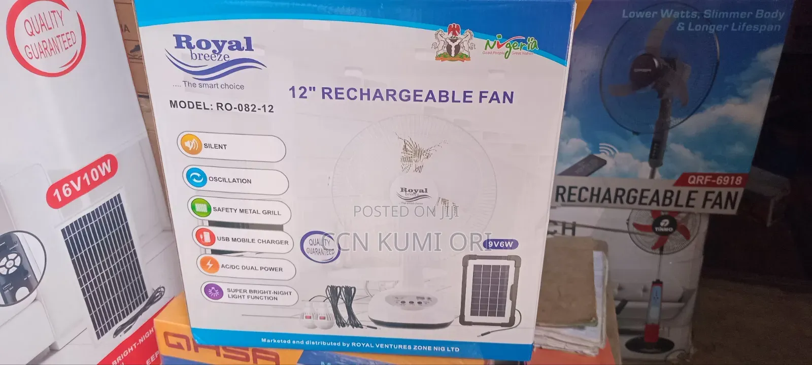 Royal 12-Inch Rechargeable Table Fan With Panel and Bolb