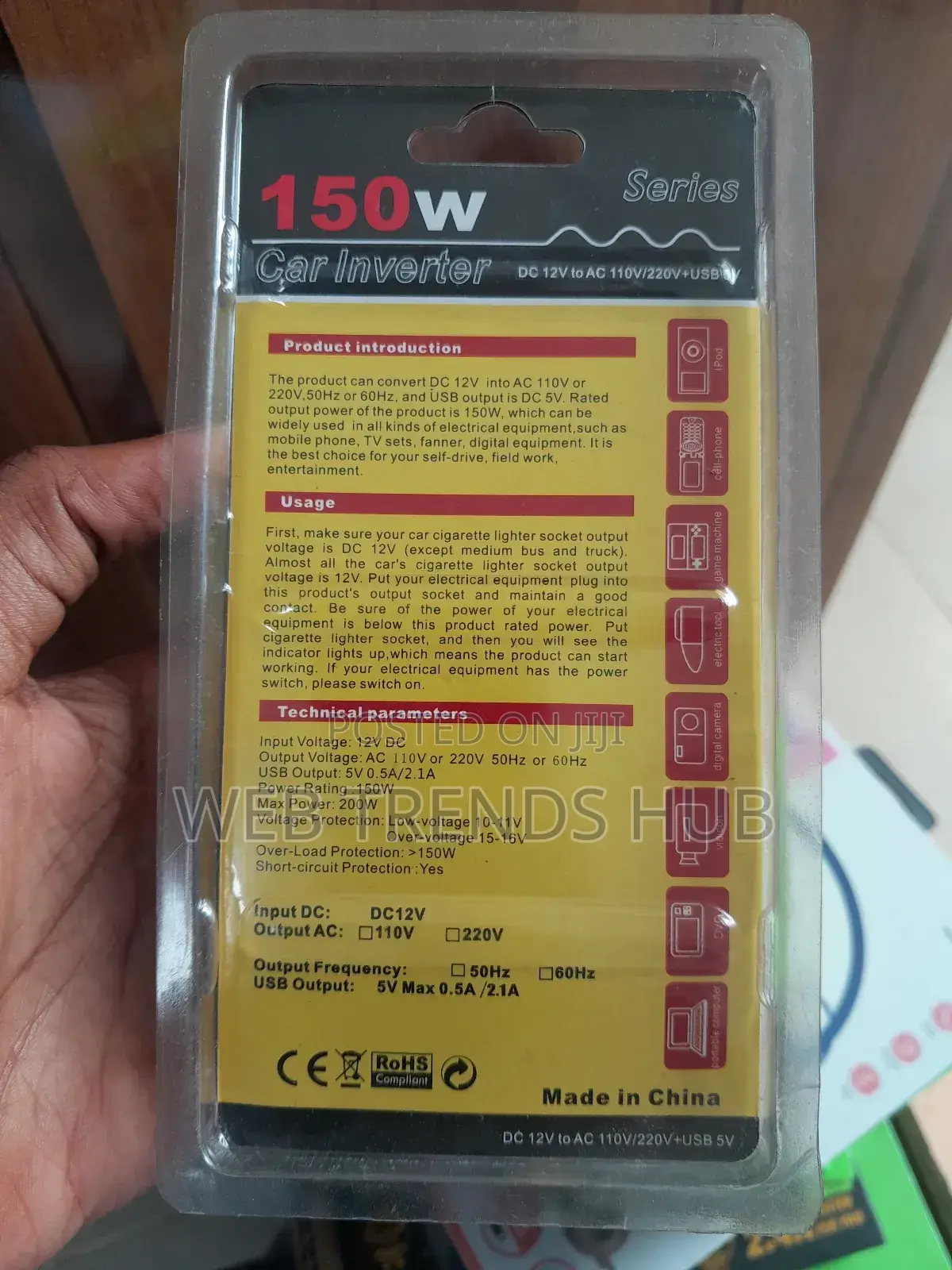 150w Car Power Inverter Dc 12v To Ac 110v/220v With Usb Port