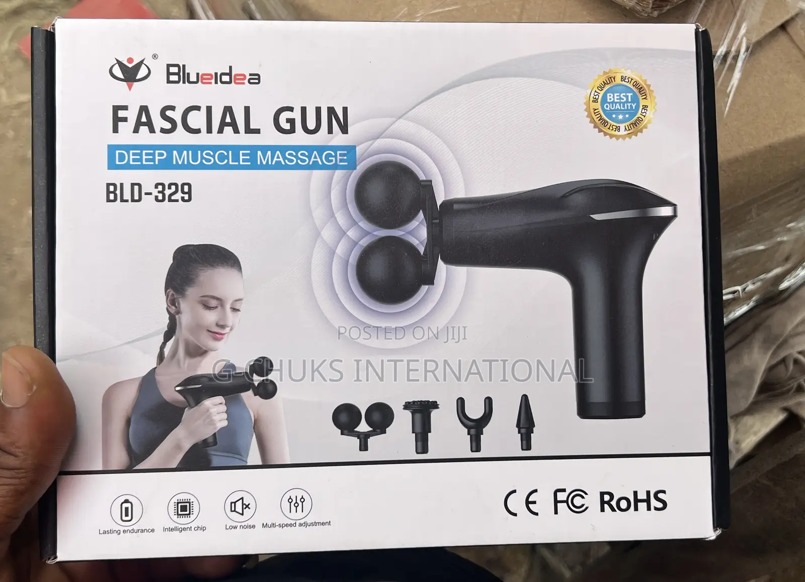 Blue Idea Double Head Vibrating Fascial Deep Muscle Massage Gun Bld329
