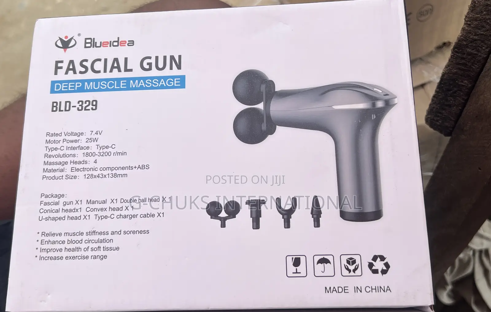 Blue Idea Double Head Vibrating Fascial Deep Muscle Massage Gun Bld329