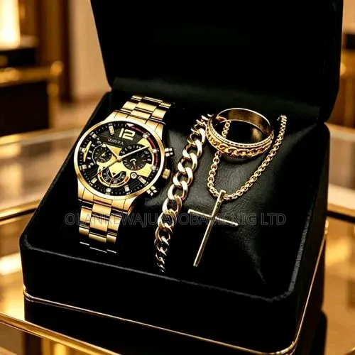 Men Watch Bracelet Necklace Ring Set Men Wristwatch Jewelry Set