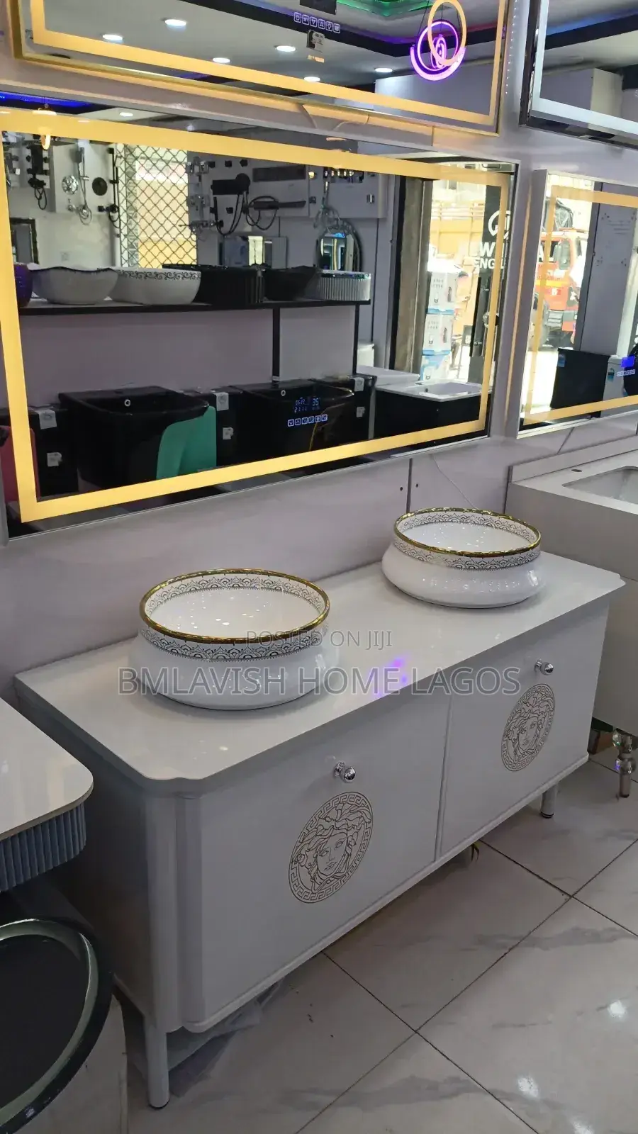 Vintage Vanity Double Bowl Cabinet Basin