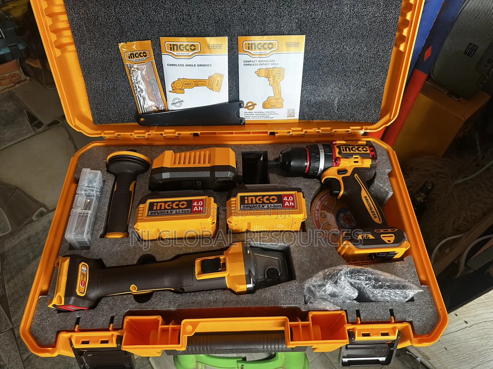 2 in 1 Ingco Combo Kit ( Cordless Angle Grinder and Impact Drill 66nm)