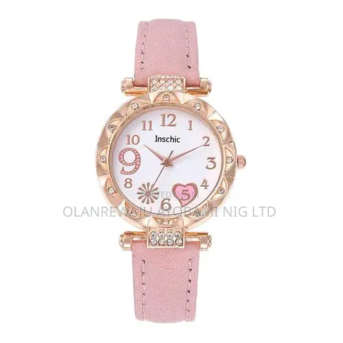 Girl's Leather Strap Wrist Quartz Watch