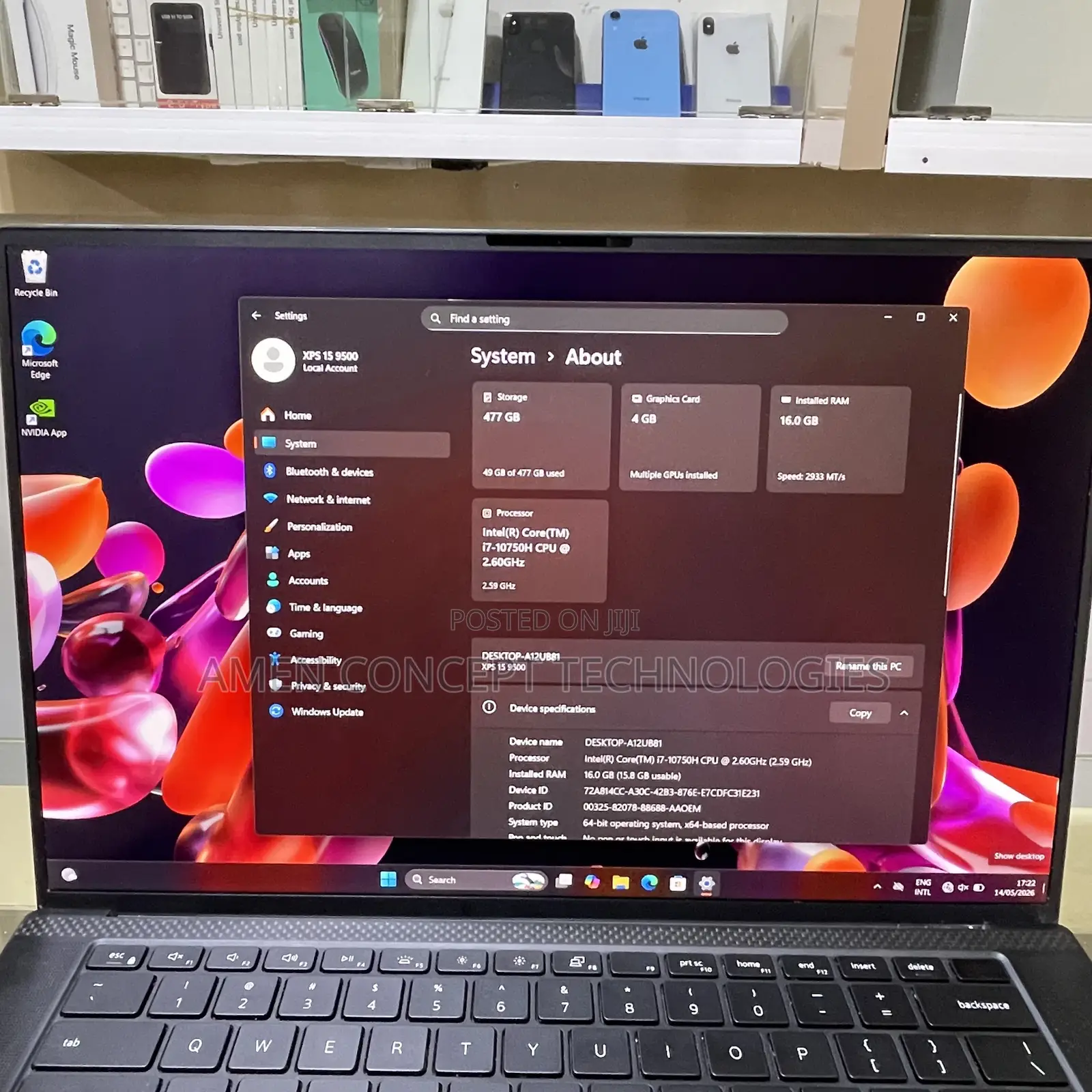 Laptop Dell XPS 15 9510 16GB Intel Core i7 SSD 512GB