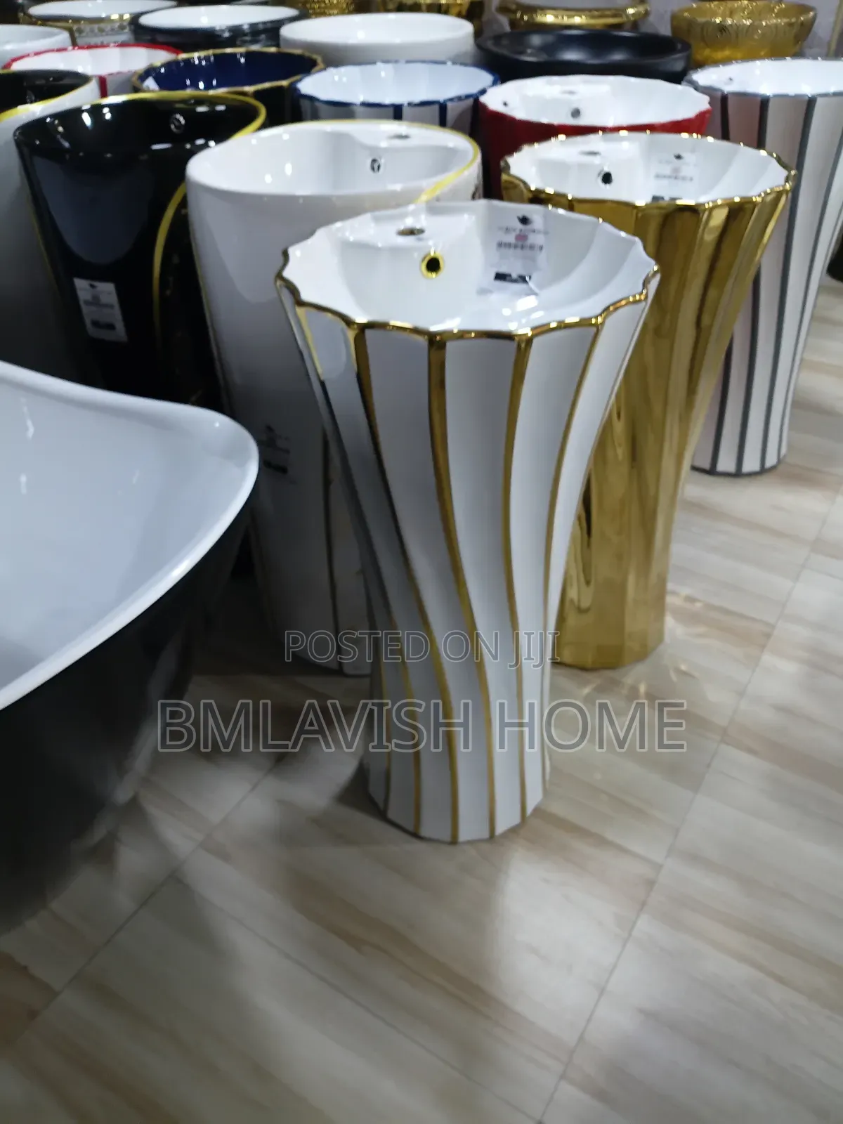 White and Gold Freestanding Pedestal Wash Hand Basin