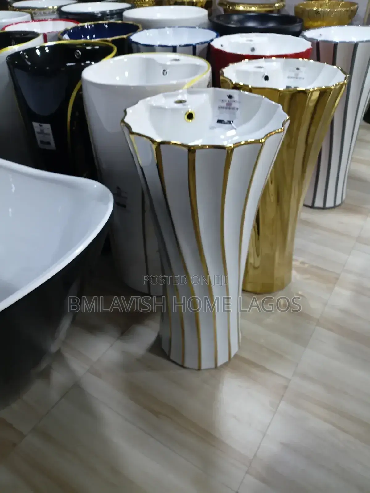 White and Gold Freestanding Pedestal Wash Hand Basin