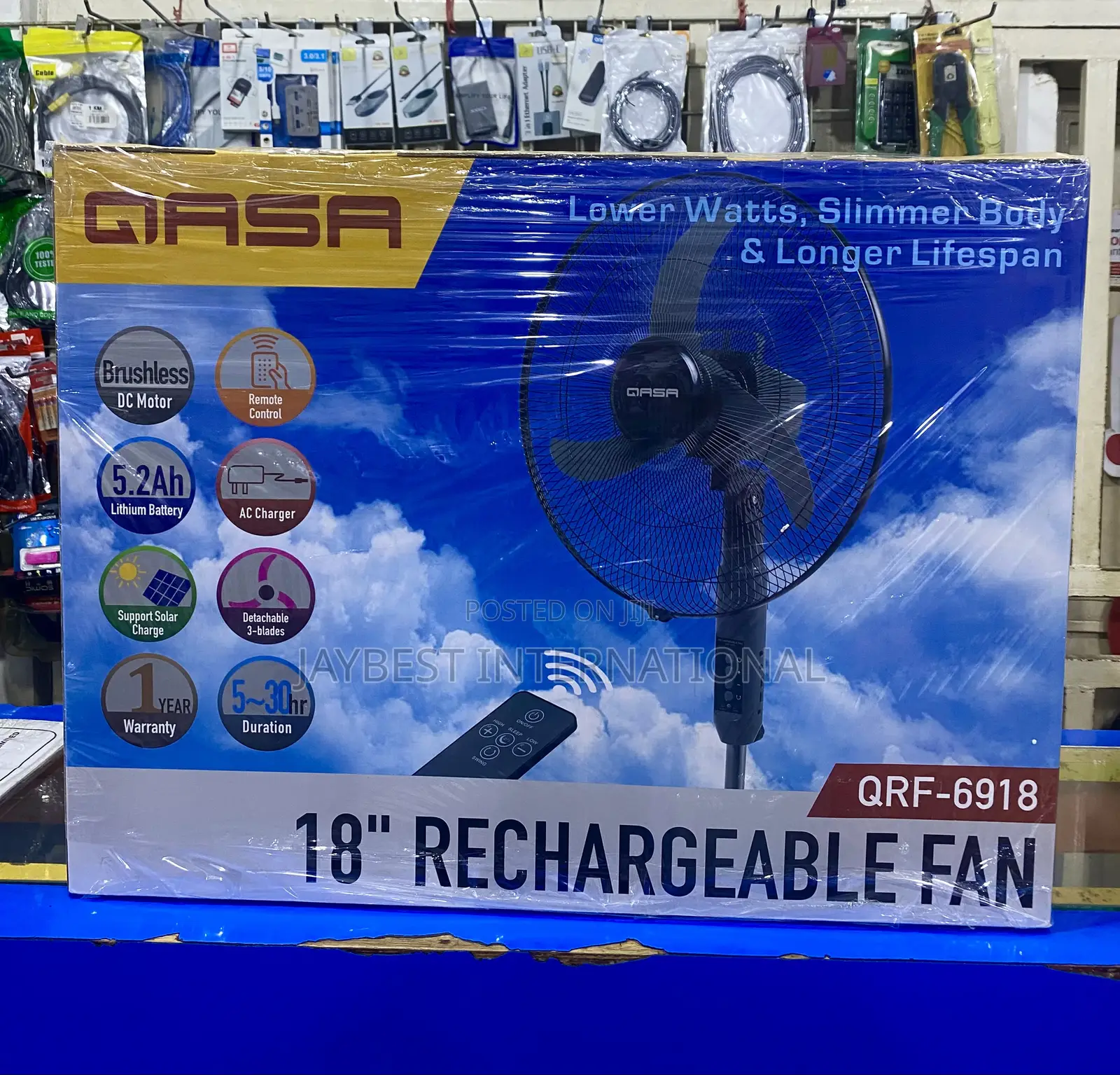 Qasa QRF-6918 18 Inches 4-in-1 Rechargeable Fan