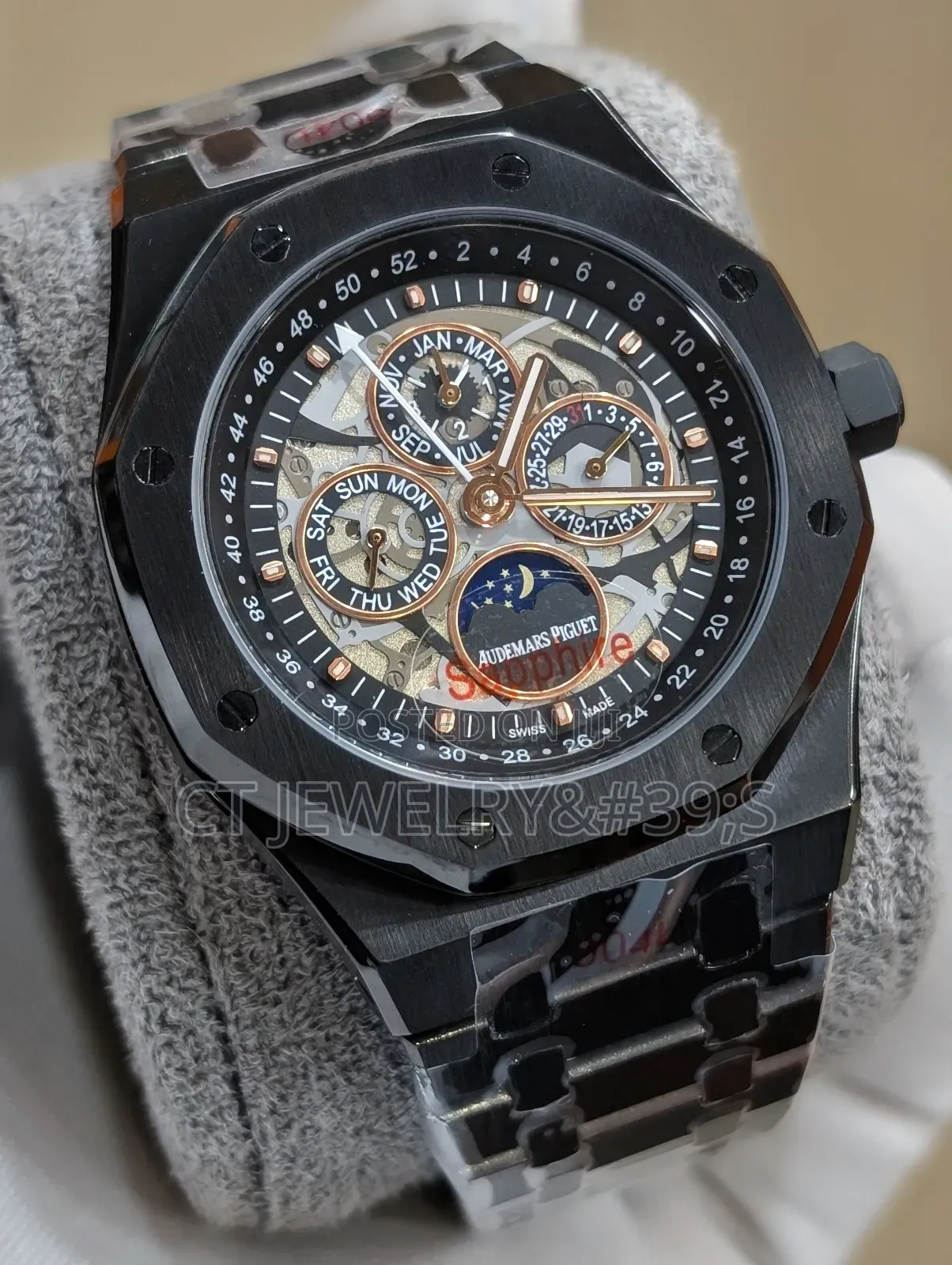 Luxury Black Wristwatch Stainless Steel,Chronograph Style,Gift for Men