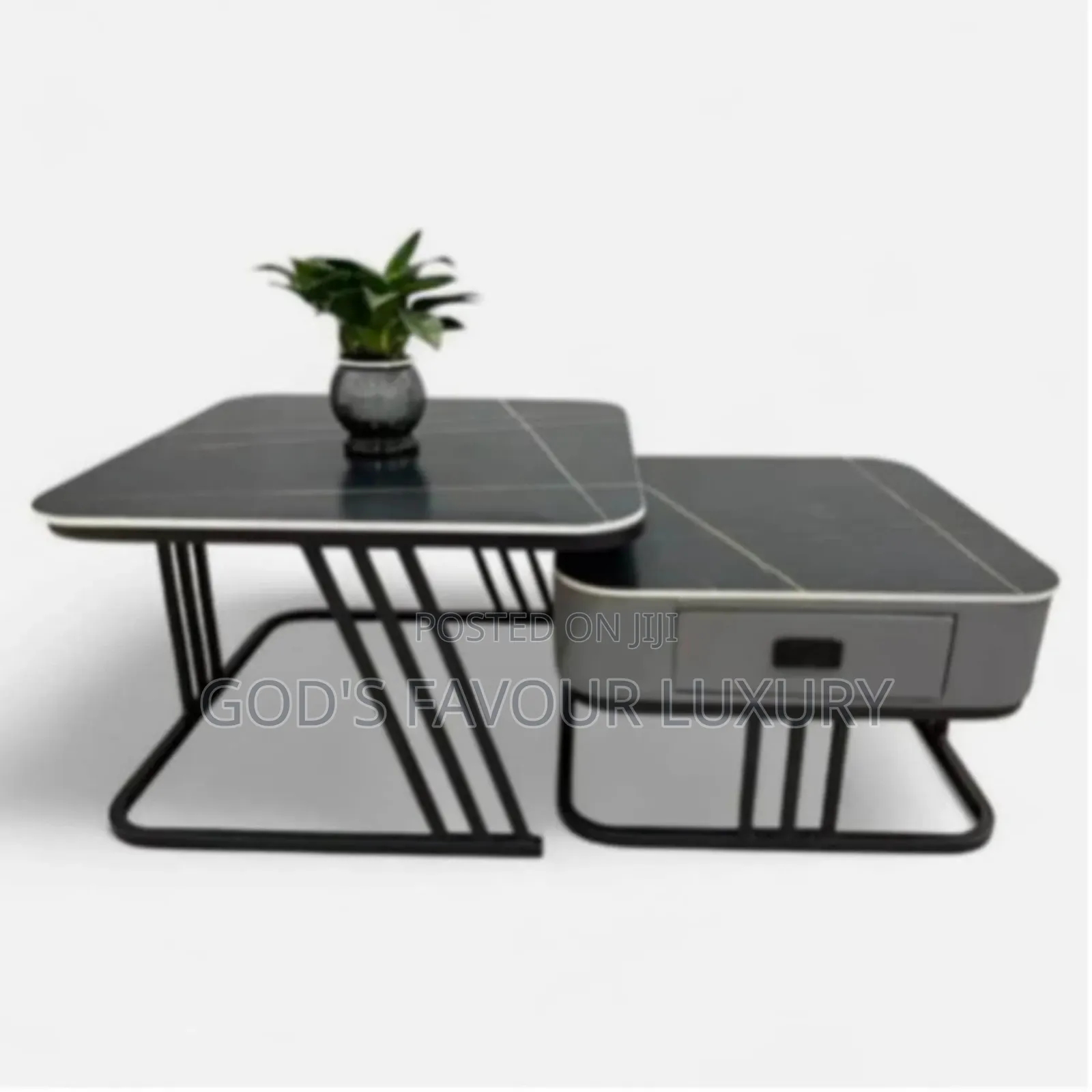 Dual-Level Marble Coffee Table - Black