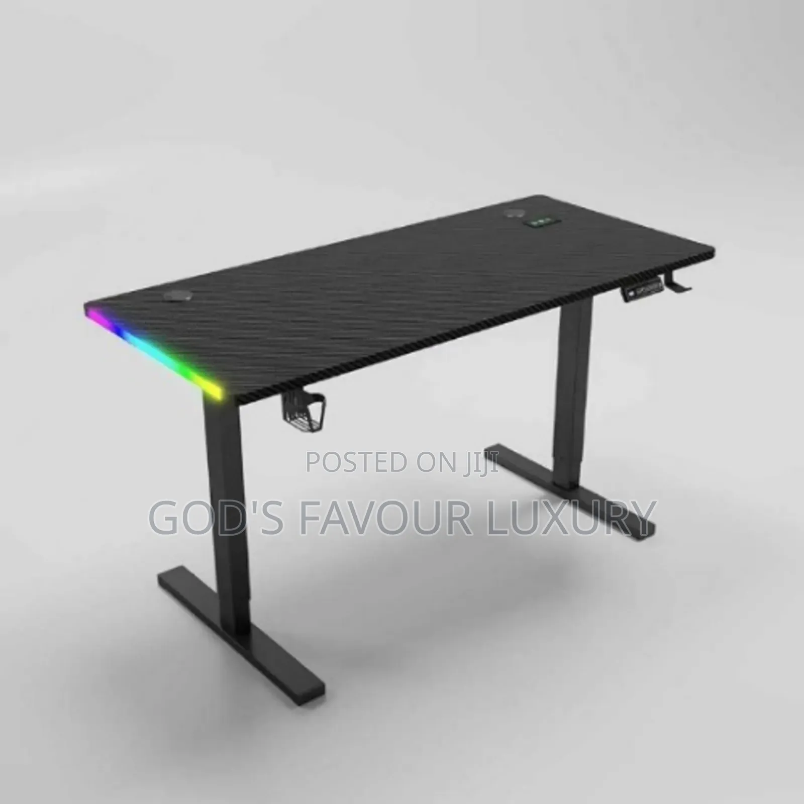 Electric Adjustable Desk With Side RGB Display - Black