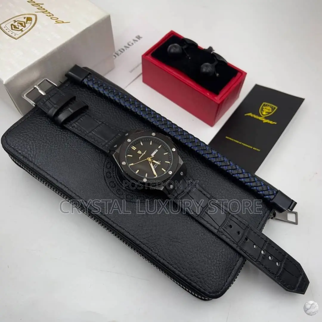 Poedagar Quality Men Genuine Leather Wristwatch/Bangl