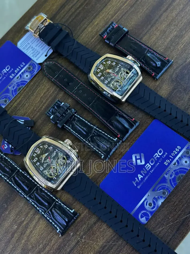 *Hanboro Luxury Wrist Watch | Rubber Leather Straps | Extra Strap