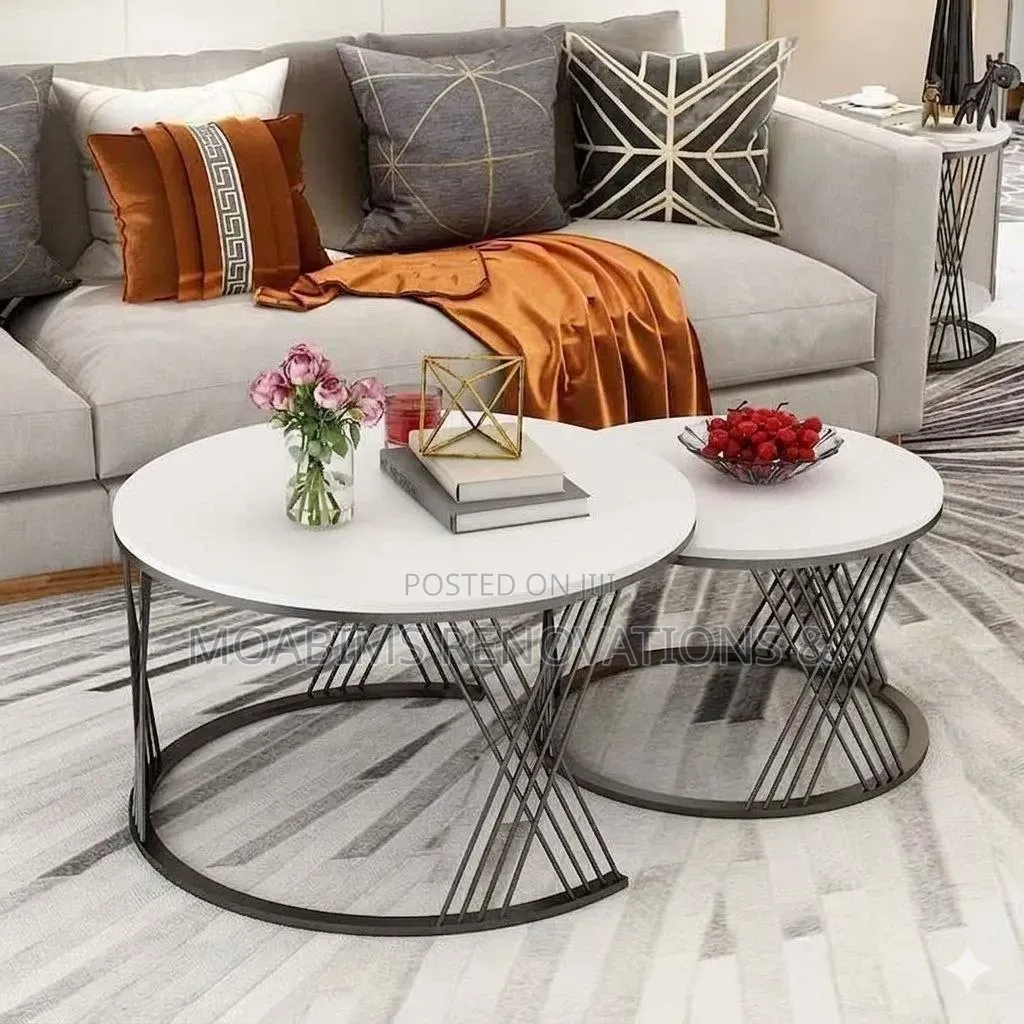 Real Marble Twin Center Table - White and Black