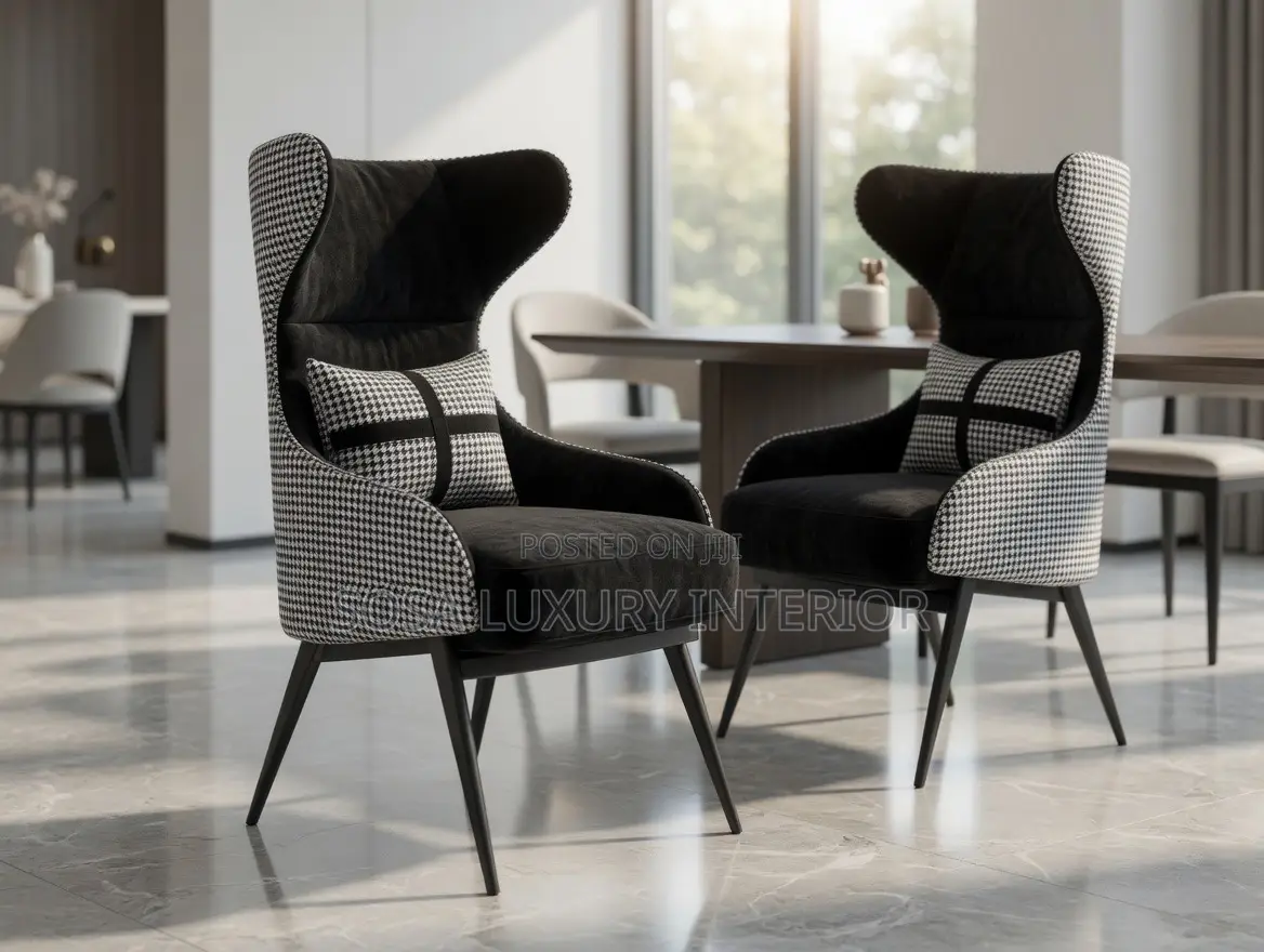 Premium Imported Black And White Houndstooth Accent Chairs