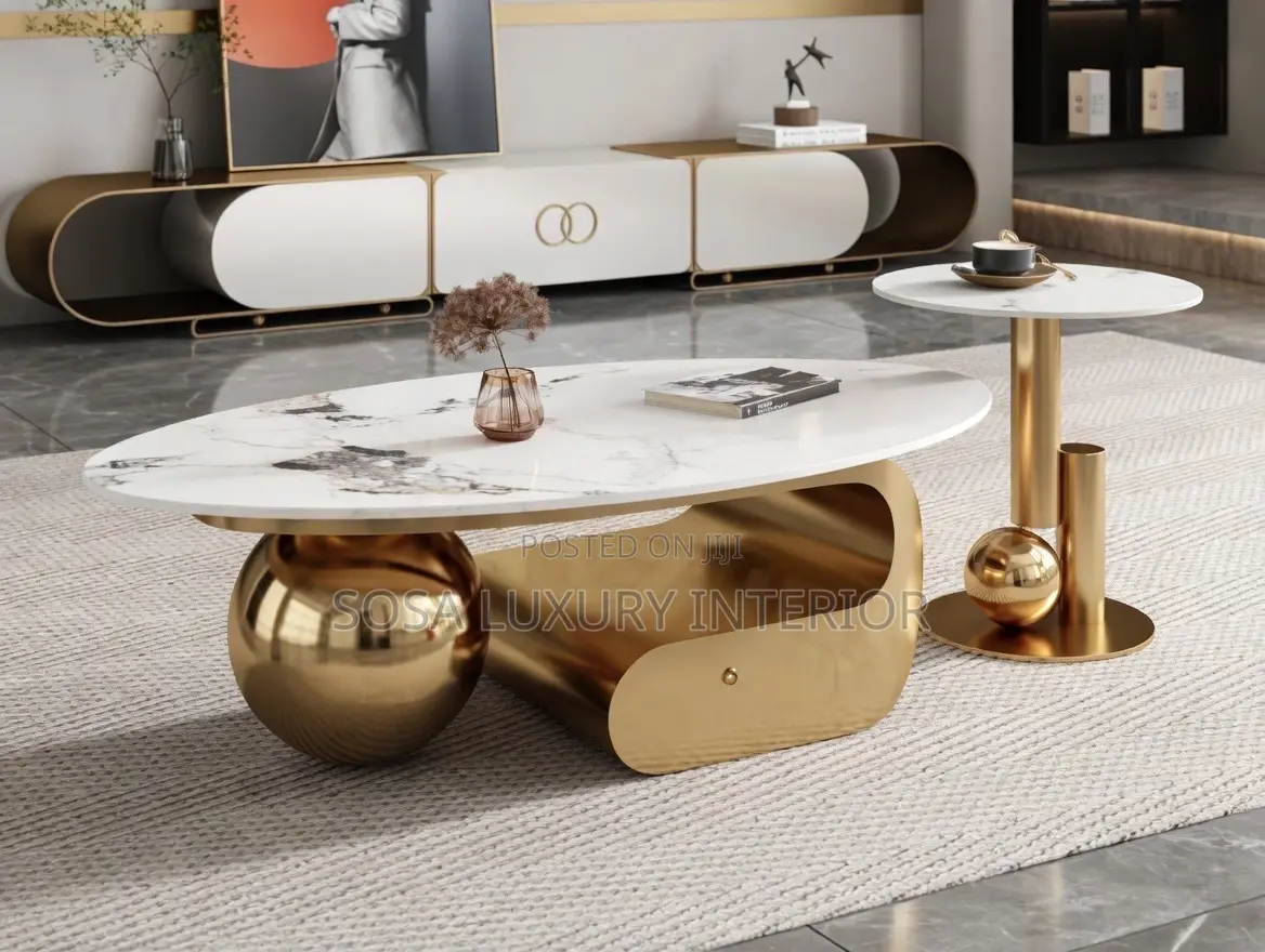 Premium Imported Luxury Marble And Gold Center Table Set