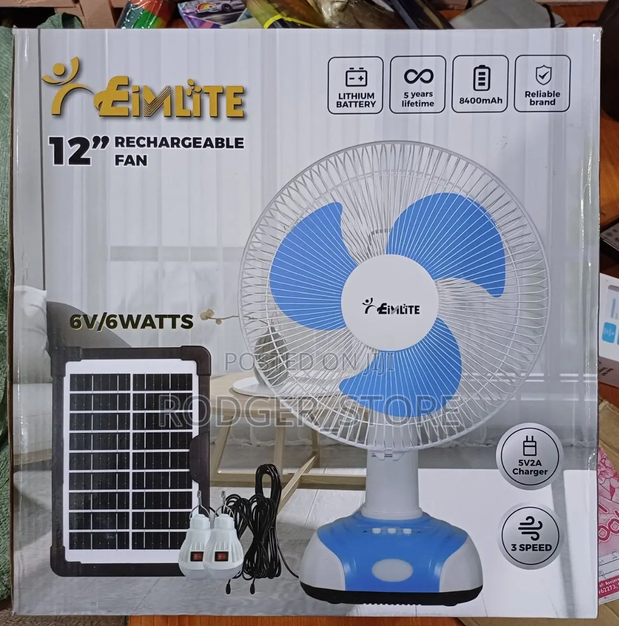 Eimlite 12" Rechargable Solar Fan