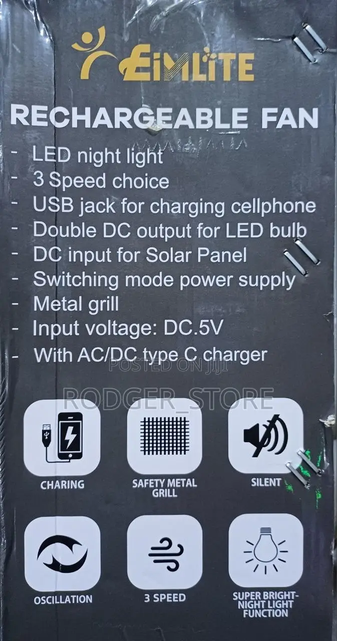 Eimlite 12" Rechargable Solar Fan
