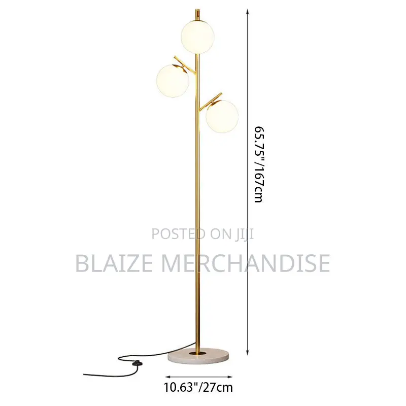 Marble Glass 3-Light Standing Floor Lamp for Living Room