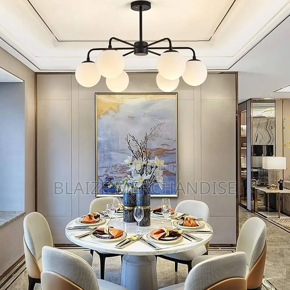 Warm Pastoral Glass Ball Atmosphere Chandelier-Black