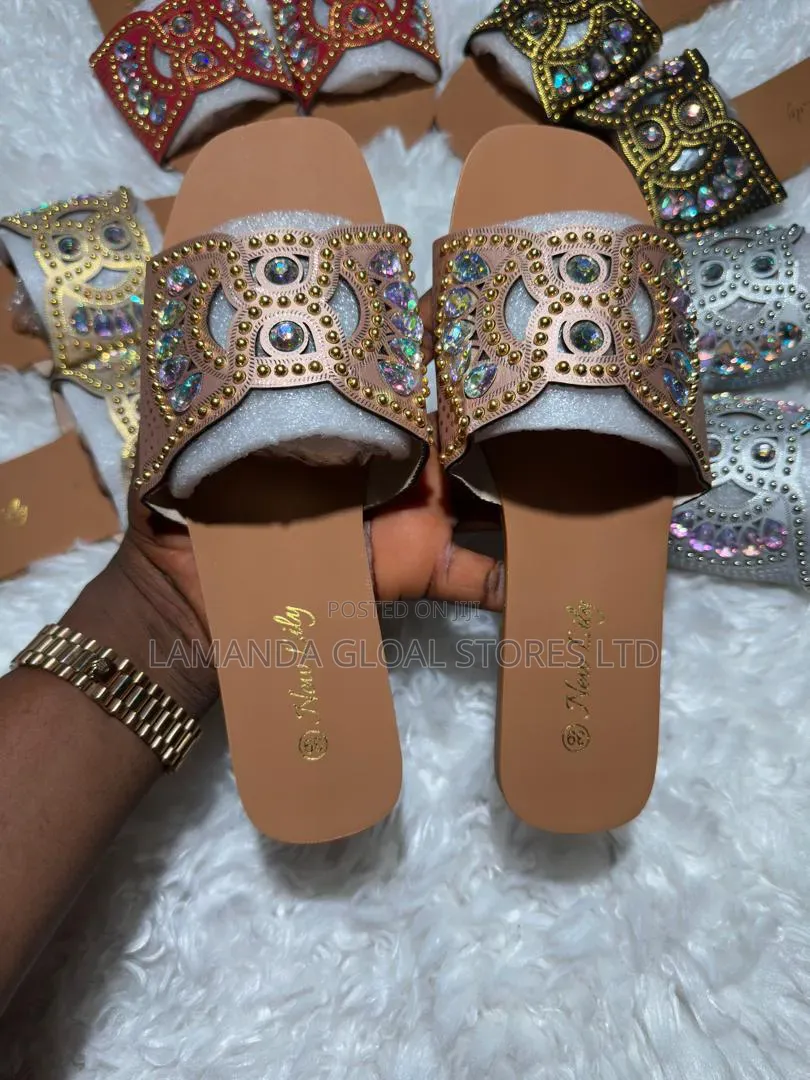 Luxury Rhinestone-Embellished Flat Slides