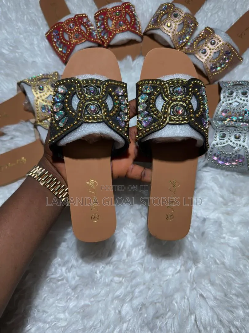 Luxury Rhinestone-Embellished Flat Slides