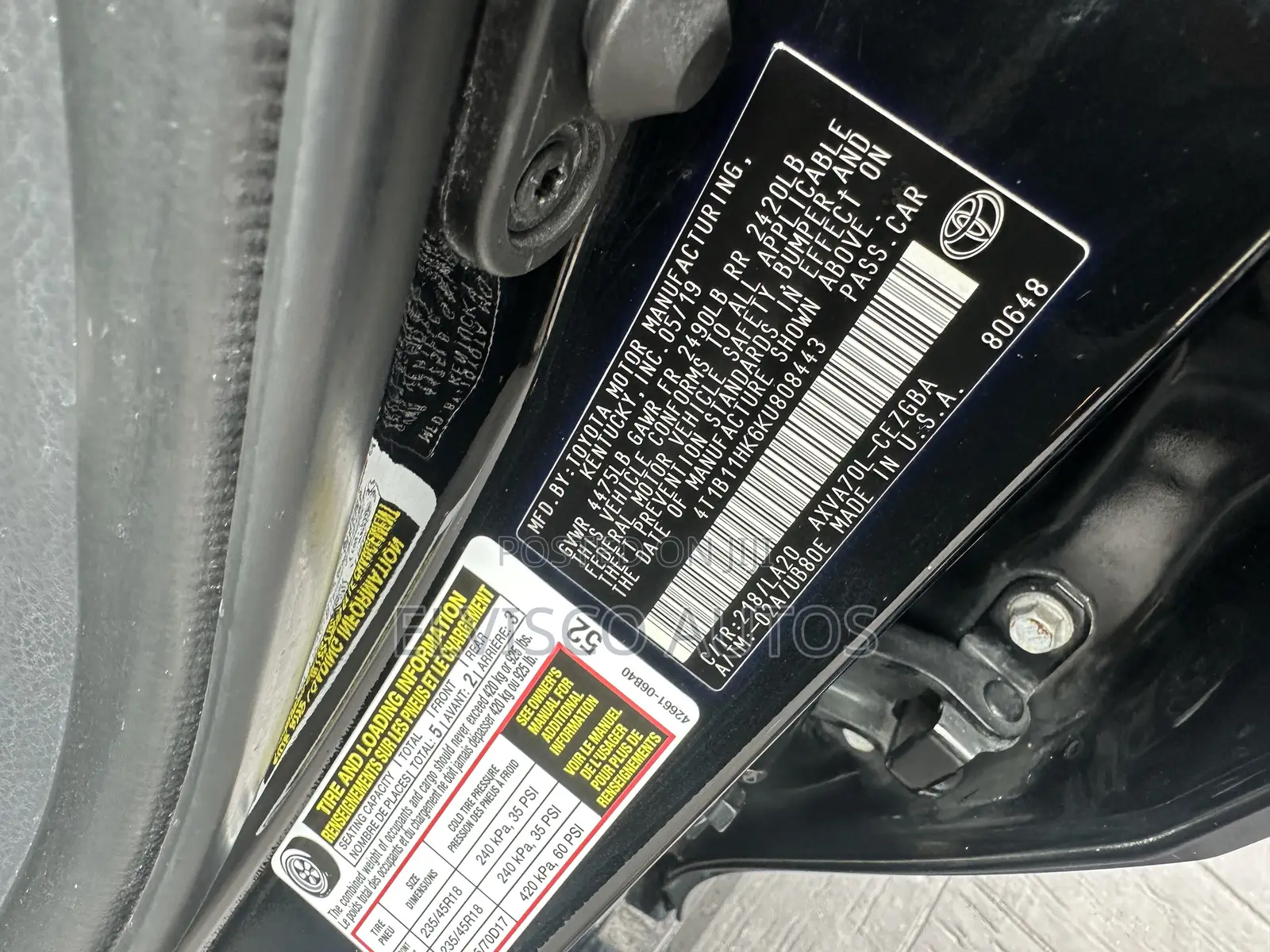 Toyota Camry XLE (2.5L 4cyl 8A) 2019 Black