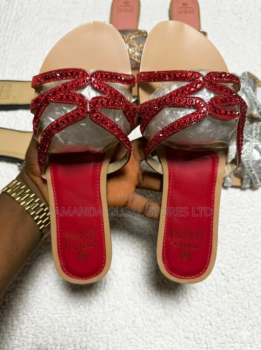 Malkia Rhinestone Criss-Cross Slides - Elegant Flat Sandals