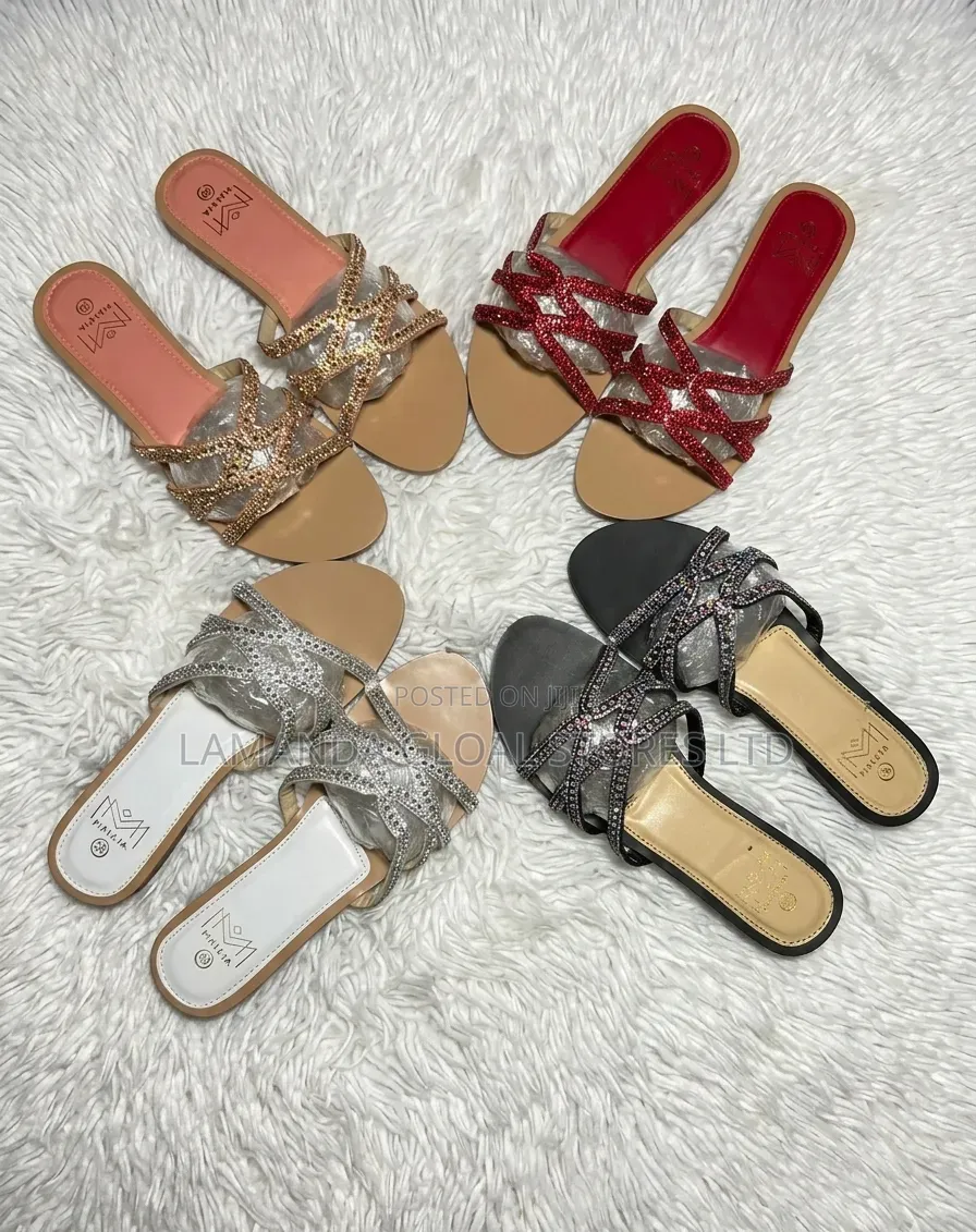 Malkia Rhinestone Criss-Cross Slides - Elegant Flat Sandals