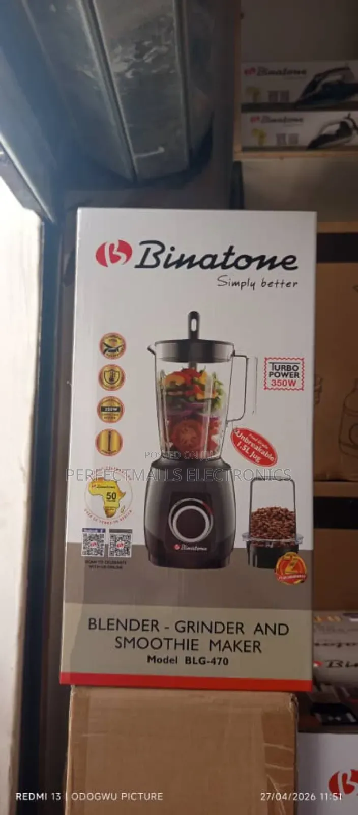 Binatone 2-in-1 Blender, Grinder Smoothie Maker (350w) BLG-470