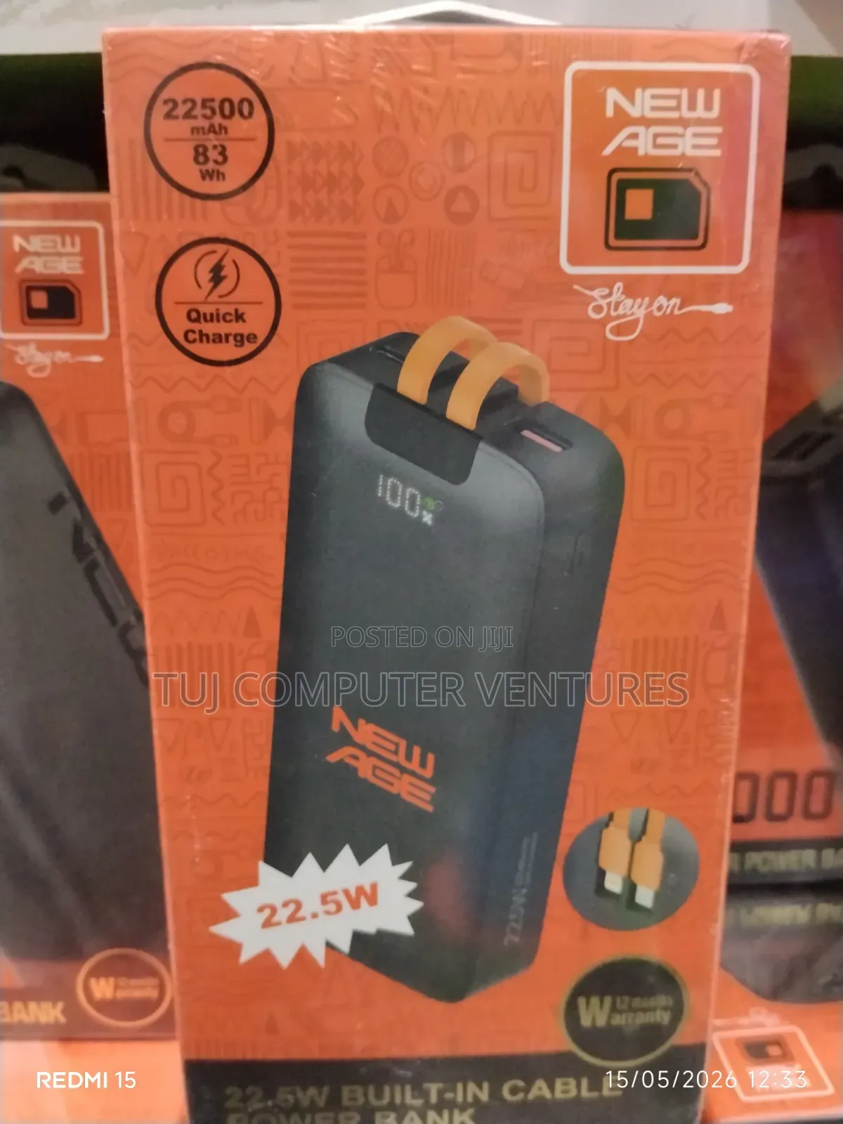 New Age 22500 Powerbank With Inbuilt Cables