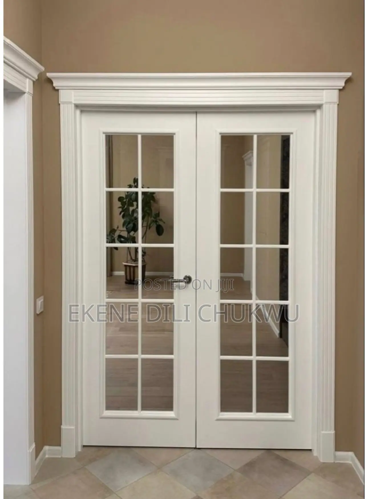 Modern Double Panel Wooden Door With Glass Design for Anti Room
