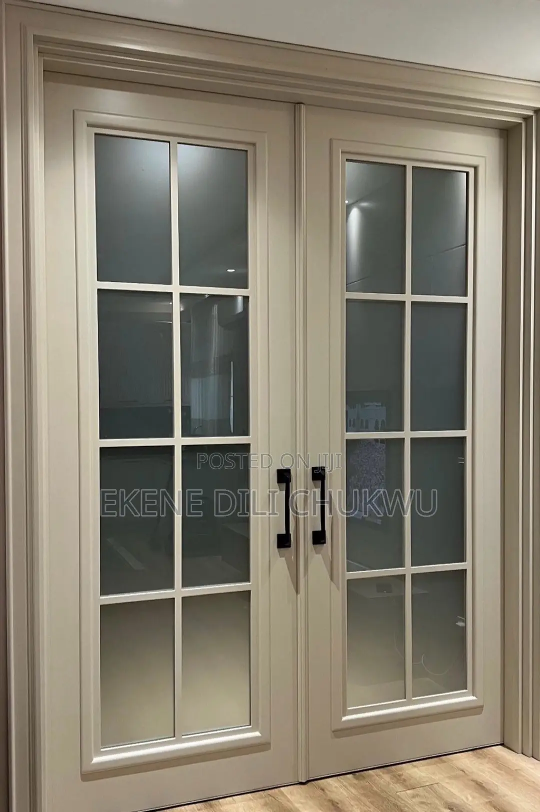 Modern Double Panel Wooden Door With Glass Design for Anti Room
