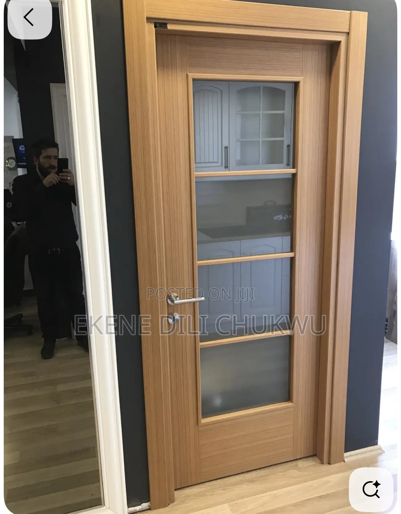 Modern Panel Wooden Door With Glass Design for Anti Room