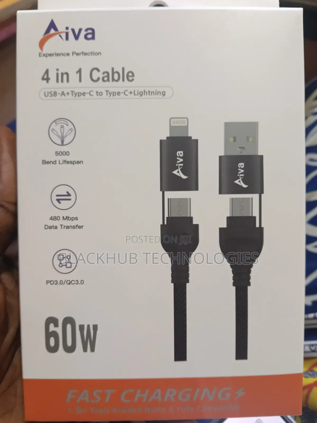 Aiva 60w 4-in-1, Usb-a + Type-C to Type-C +Lightning